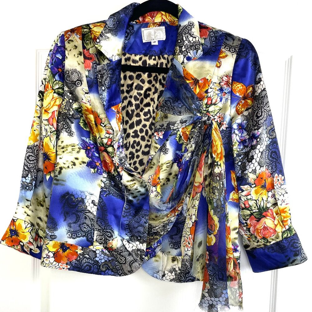 Alberto Makali Blazer 3/4 Sleeve 100% Silk Multicolor Jackets Size 10